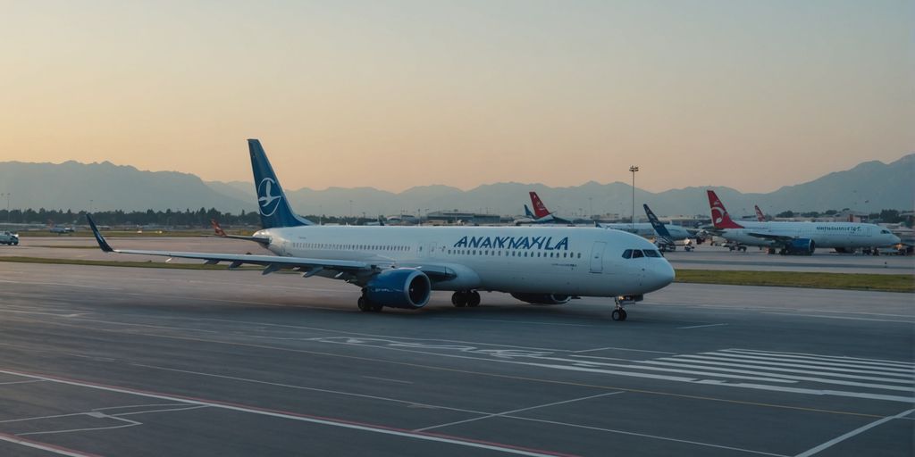 Antalya Airport with a transfer vehicle in the foreground.