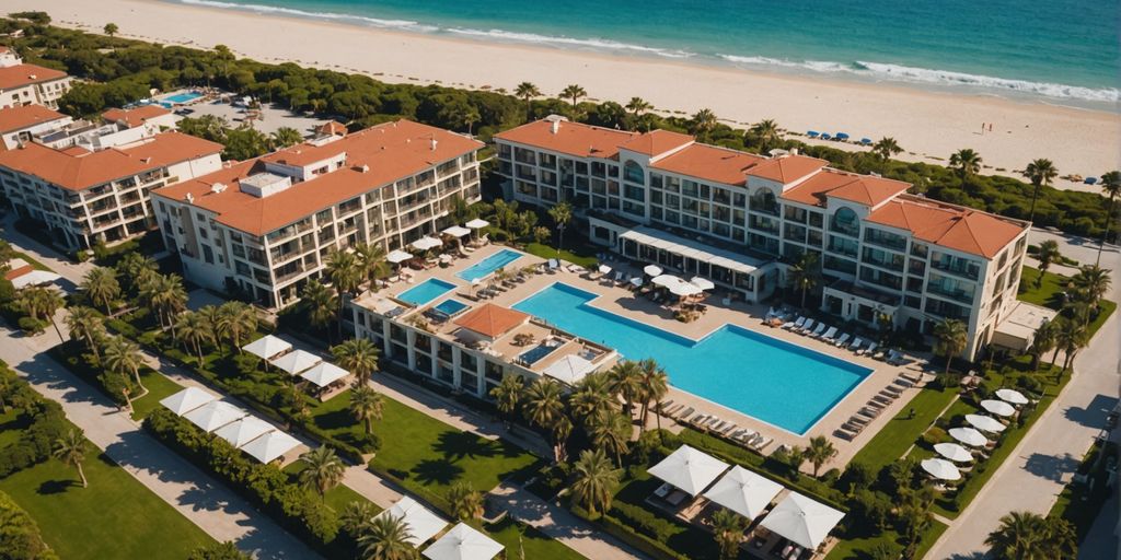 Aerial view of Belek Soho Beach Club's luxurious amenities.