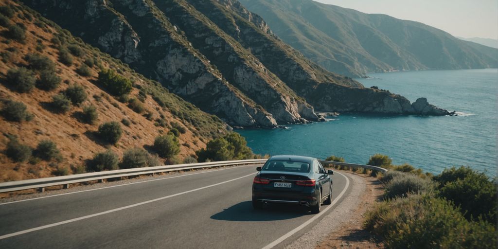 Car on coastal road from Antalya Airport to Adrasan.