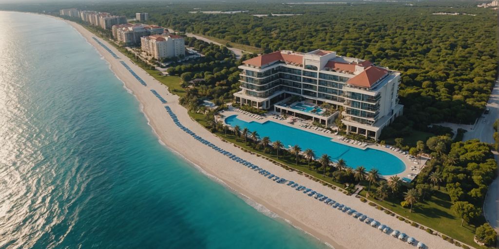 Aerial view of Regnum Carya Beach in Turkey.