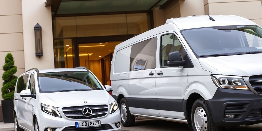 Luxury transfer vehicles at hotel entrance