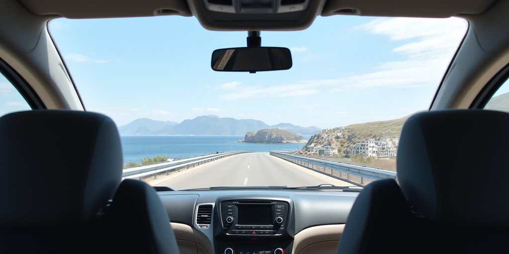 Airport transfer vehicle on coastal road