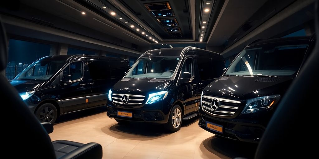 Luxury airport transfer vehicles in Antalya under cinematic lighting.