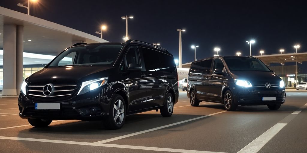 Luxury airport transfer vehicles in Antalya, high detail scene.